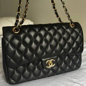Chanel Medium Flap Bag Black Lambskin Gold Hardware| Chanel Handbag